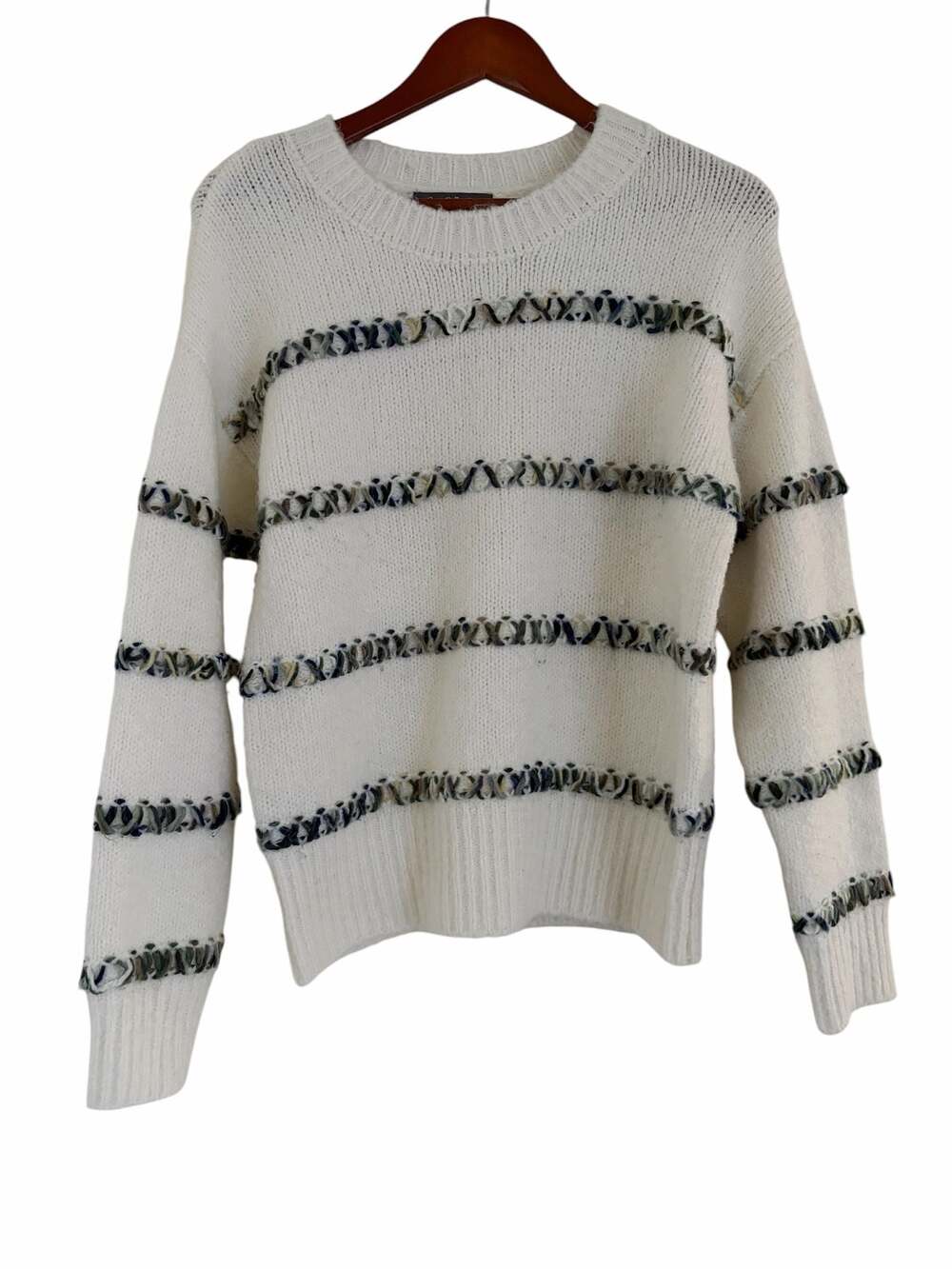 Grey Collective Women's Ivory White Textured Stripe Crewneck Sweater Size M